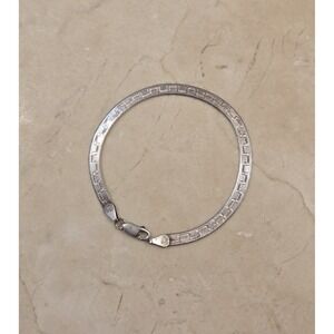 Vintage Italian Sterling Silver Greek Key Herringbone Bracelet 7" 5mm Wide
